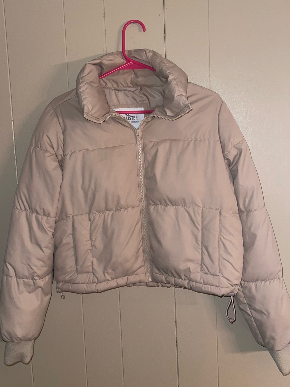 Hollister Gorpcore Cropped Puffer Jacket Tan Small Spring Rain Wind Resistant